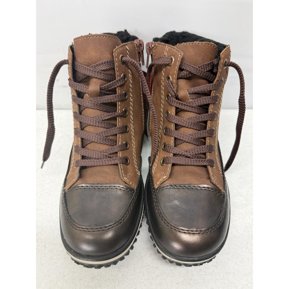 Reiker Tex Leather Bootie Womens 37 /6.5 Fur Lined Side Zip Lace Up Ankle Boots